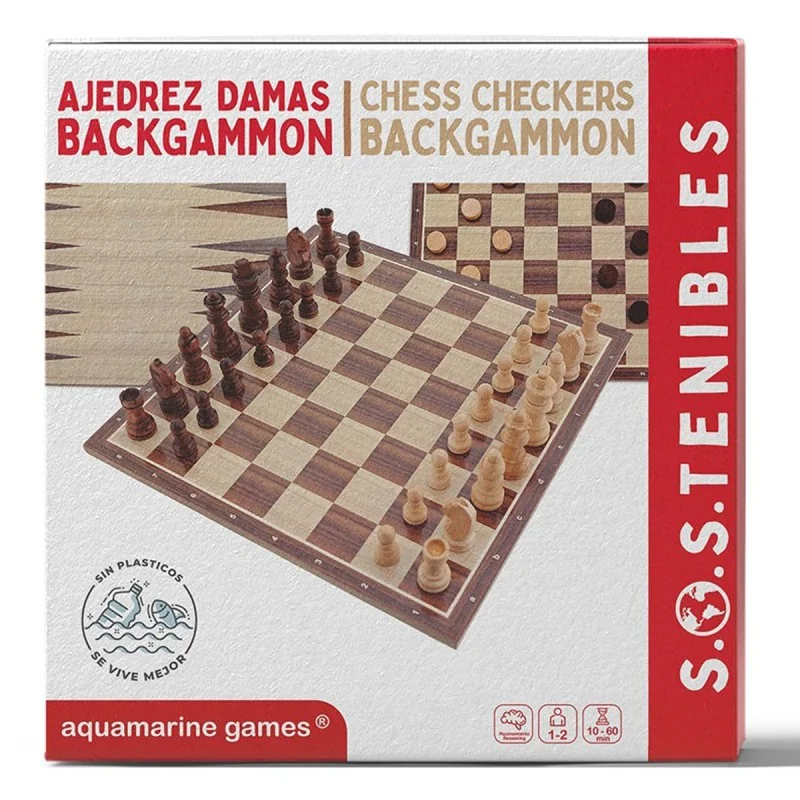 AJEDREZ, DAMAS Y BACKGAMMON 31x31x5cm