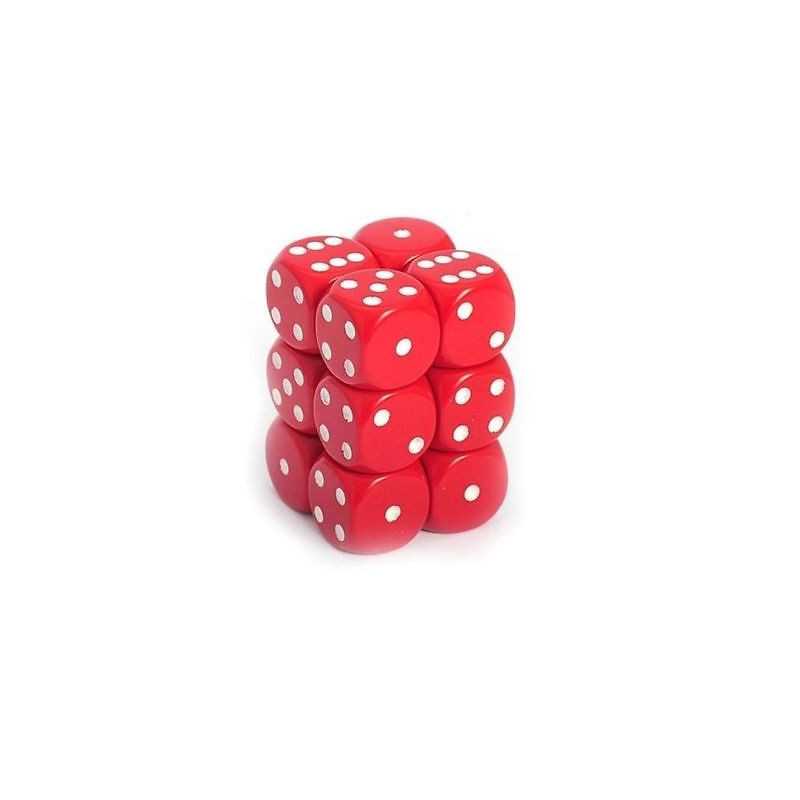 SET DE 12 DADOS D6 16MM OPACOS ROJO C/BLANCO