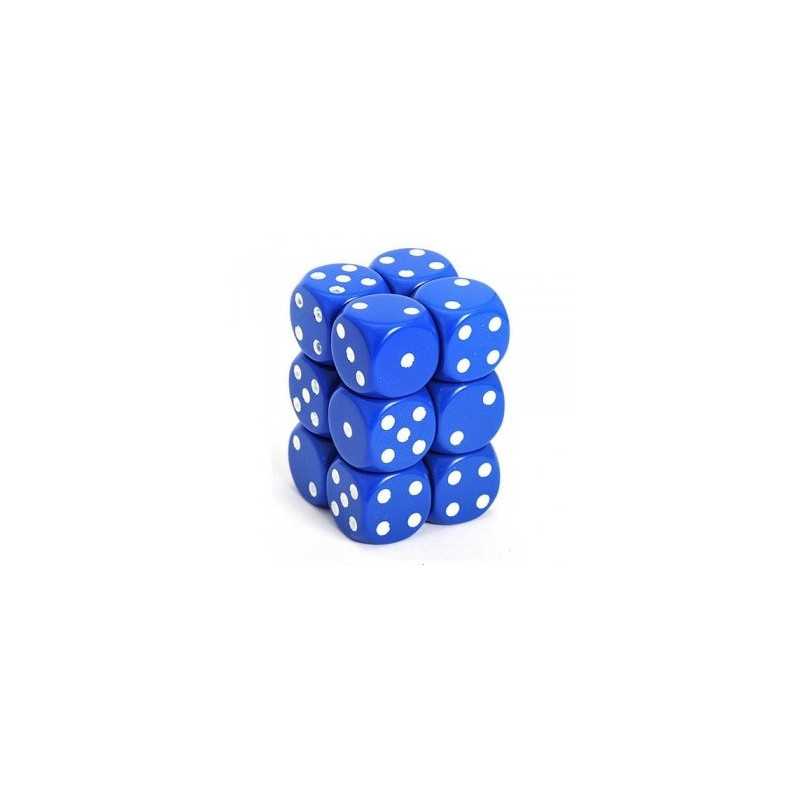 SET DE 12 DADOS D6 16MM OPACOS AZUL C/BLANCO