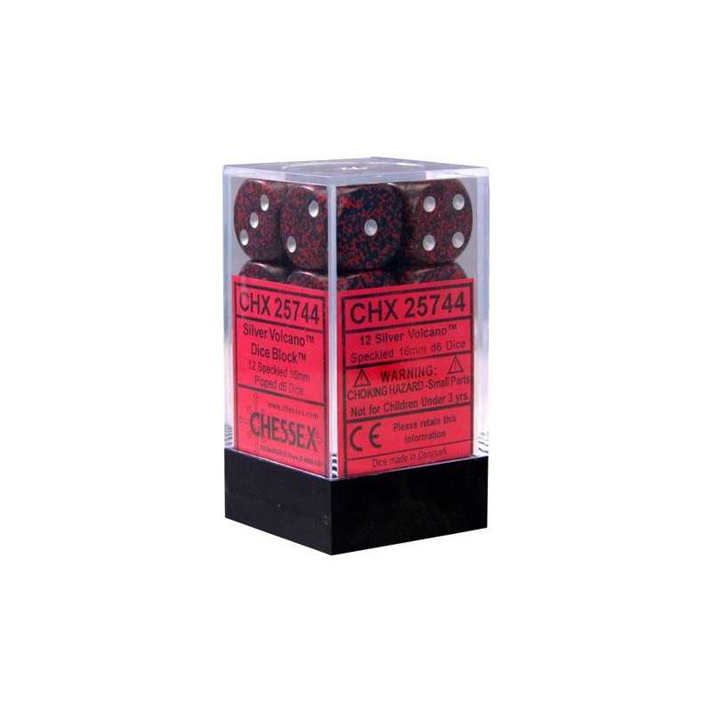 SET DE 12 DADOS D6 16MM MOTEADOS SILVER VOLCANO