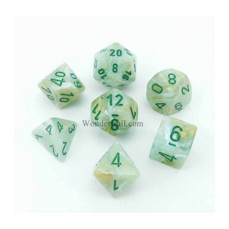SET DE 7 DADOS MARMOLEADO VERDE C/VERDE OSCURO