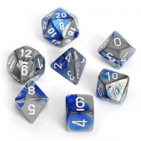 SET DE 7 DADOS GEMINI AZUL-ACERO C/BLANCO