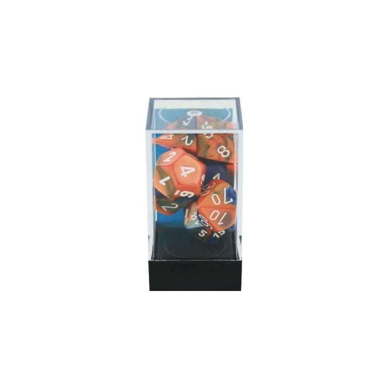 SET DE 7 DADOS GEMINI AZUL-NARANJA C/BLANCO