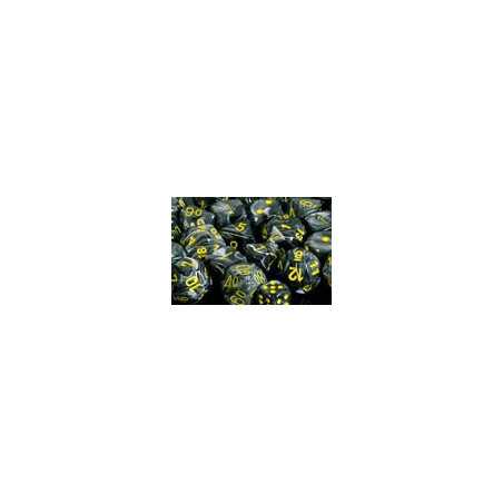 SET DE 7 DADOS VORTEX NEGRO C/AMARILLO