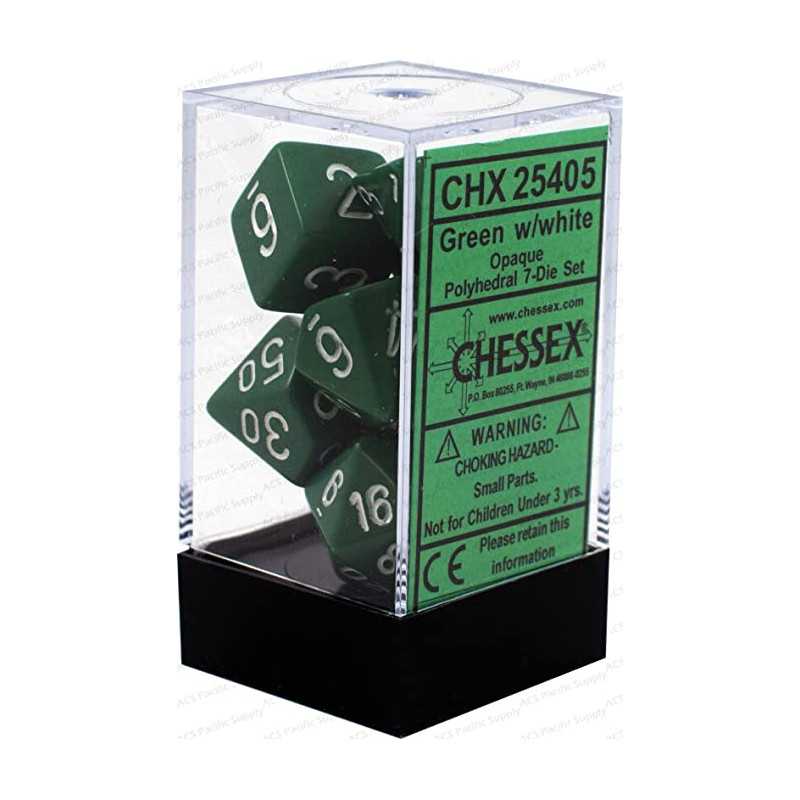 SET DE 7 DADOS OPACOS VERDE C/BLANCO