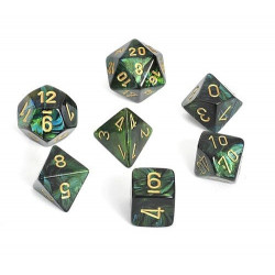 SET DE 7 DADOS SCARAB JADE C/DORADO