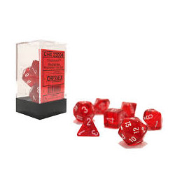 SET DE 7 DADOS TRASLUCIDOS ROJO C/BLANCO