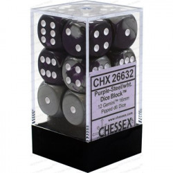 SET DE 12 DADOS D6 16MM GEMINI MORADO-ACERO C/BLANCO