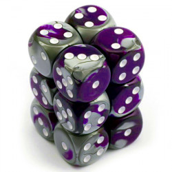 SET DE 12 DADOS D6 16MM GEMINI MORADO-ACERO C/BLANCO