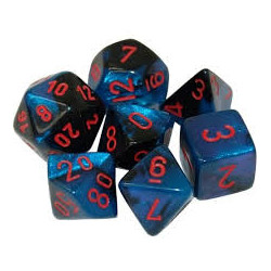 SET DE 7 DADOS GEMINI NEGRO-LUZ DE ESTRELLA C/ROJO