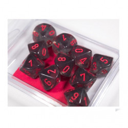 SET DE 10 DADOS D10 TRASLUCIDOS HUMO C/ROJO